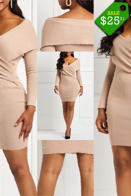 Knitted Long Sleeve Off the Shoulder Dress